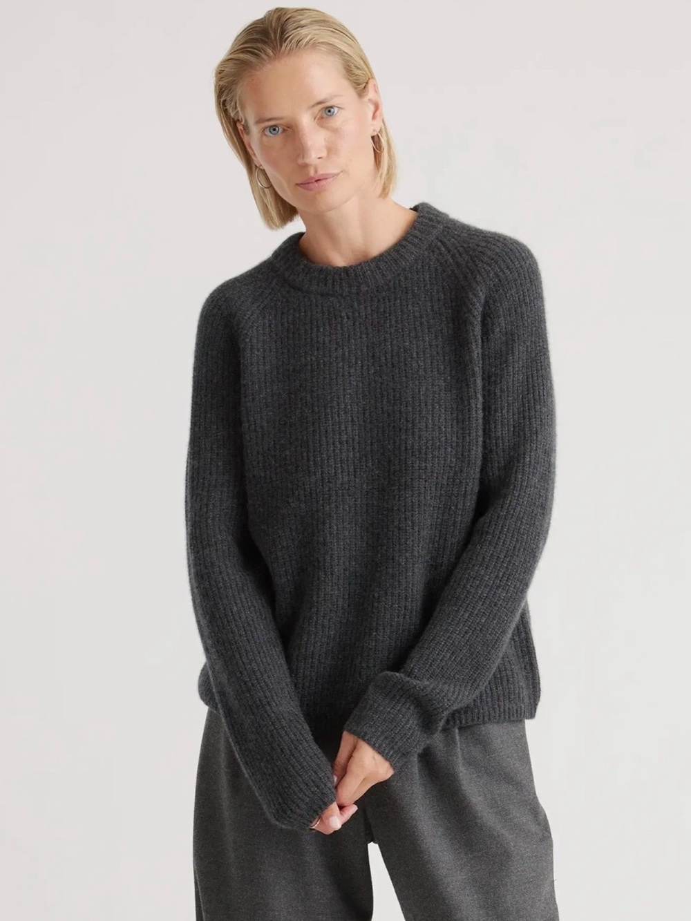 Quince Sweater 100% Mongolian Cashmere Fisherman Crewneck Women’s XS Charcoal